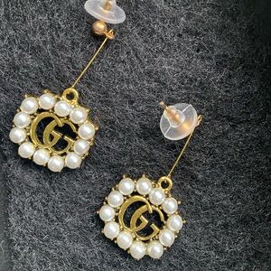 Gold Pearl Drop Earrings with Interlocking GG Motif